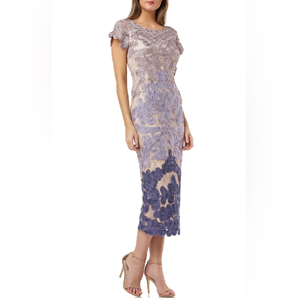 JS Collections Elegant Lace Midi Dress in Lavendar and Dark Purple